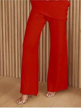 High-Waist Red Wide-Leg Sweater Pants